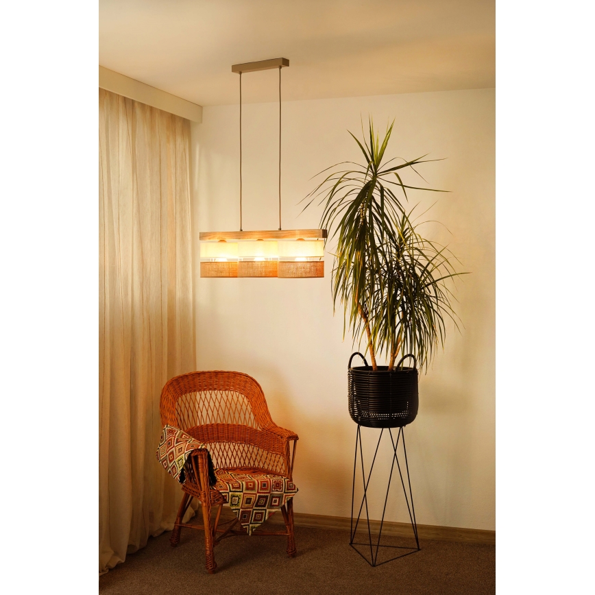 Brilagi - Kattokruunu johdossa FOREST 3xE27/15W/230V mänty/beige/kerma