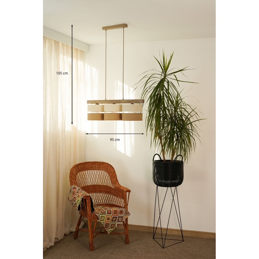 Brilagi - Kattokruunu johdossa FOREST 3xE27/15W/230V mänty/beige/kerma