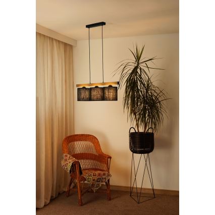 Brilagi - Kattokruunu johdossa FOREST 3xE27/15W/230V mänty/musta