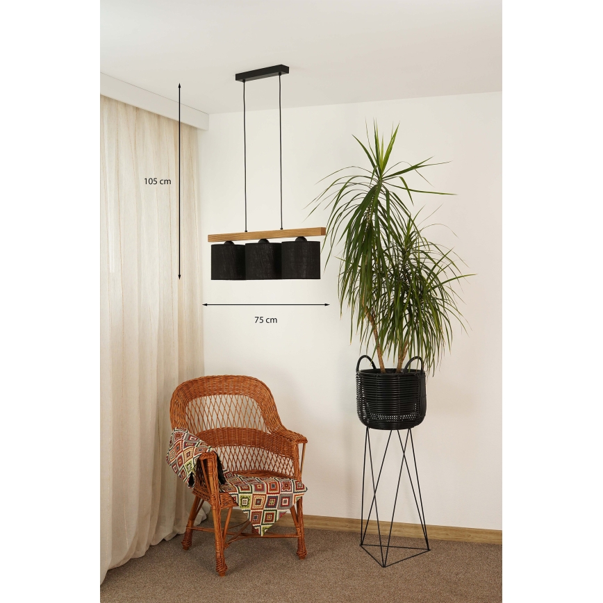 Brilagi - Kattokruunu johdossa FOREST 3xE27/15W/230V mänty/musta