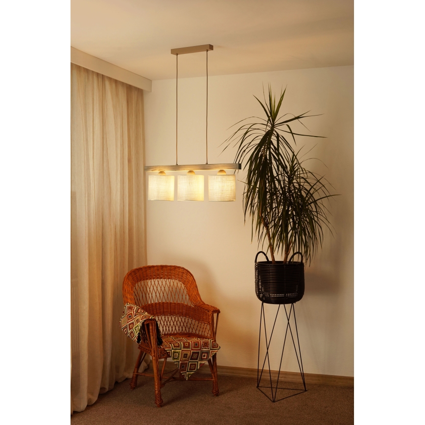Brilagi - Kattokruunu johdossa FOREST 3xE27/15W/230V mänty/ruskea/kerma