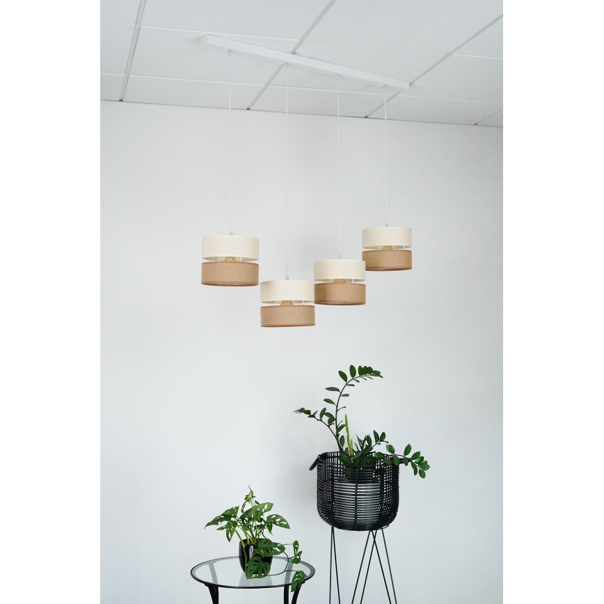 Brilagi - Kattokruunu johdossa ROYAL YUTE 4xE27/15W/230V beige/kerma/valkoinen