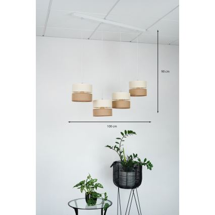Brilagi - Kattokruunu johdossa ROYAL YUTE 4xE27/15W/230V beige/kerma/valkoinen