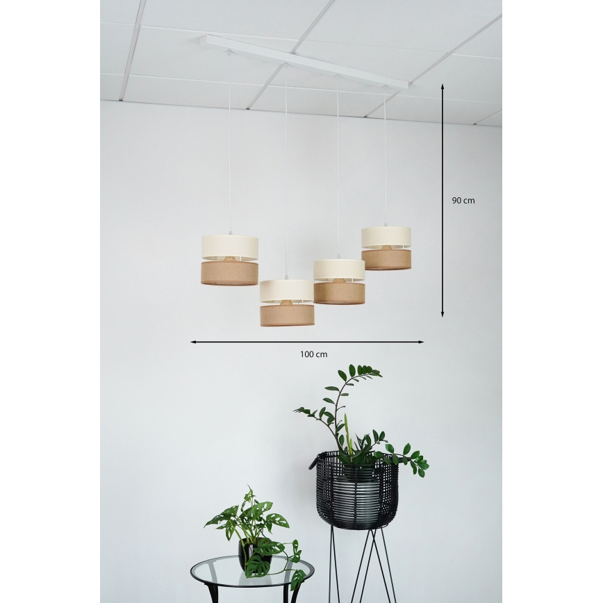 Brilagi - Kattokruunu johdossa ROYAL YUTE 4xE27/15W/230V beige/kerma/valkoinen