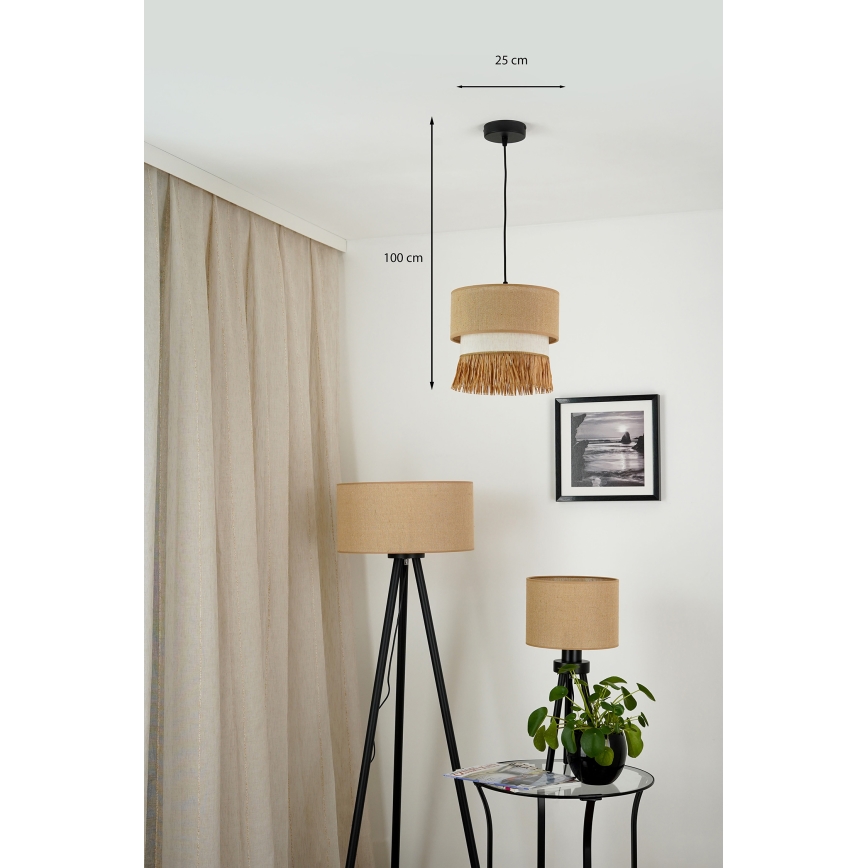 Brilagi - Kattokruunu johdossa WINNETOU BOHO 1xE27/15W/230V halkaisija 25 cm ruskea/kerma