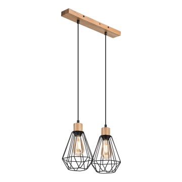 Brilagi - Kattokruunu johdossa WOODY BASKET 2xE27/60W/230V tammi