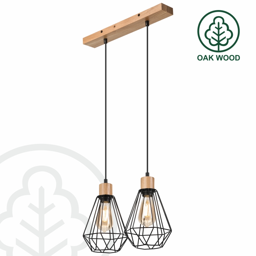 Brilagi - Kattokruunu johdossa WOODY BASKET 2xE27/60W/230V tammi