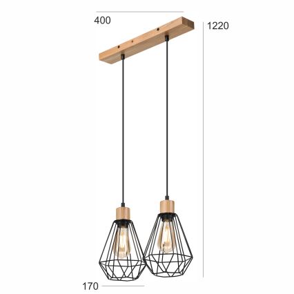 Brilagi - Kattokruunu johdossa WOODY BASKET 2xE27/60W/230V tammi