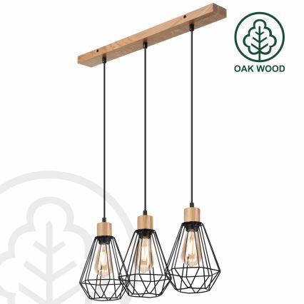 Brilagi - Kattokruunu johdossa WOODY BASKET 3xE27/60W/230V tammi
