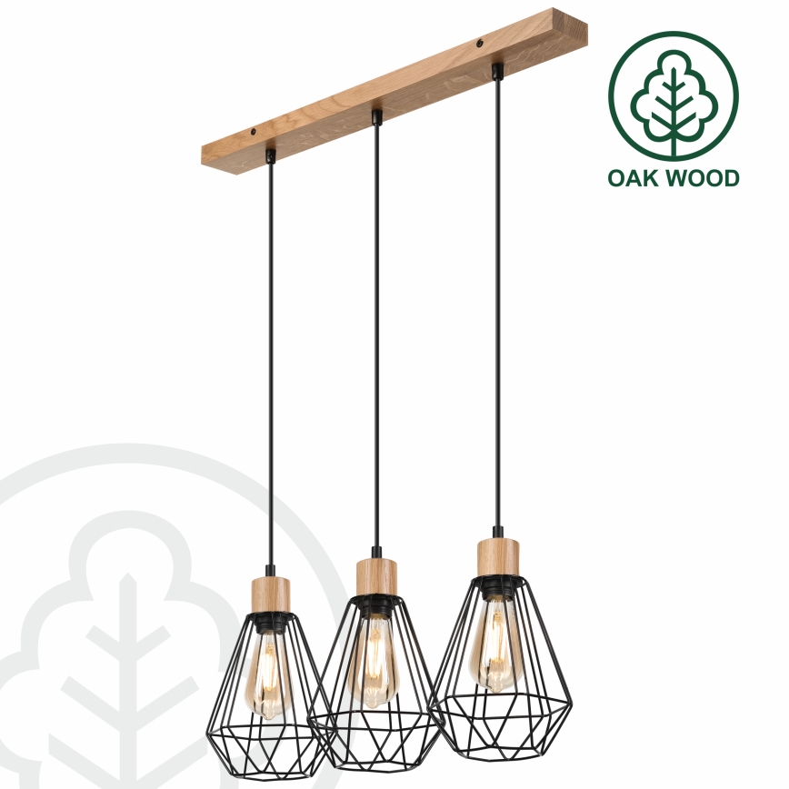 Brilagi - Kattokruunu johdossa WOODY BASKET 3xE27/60W/230V tammi