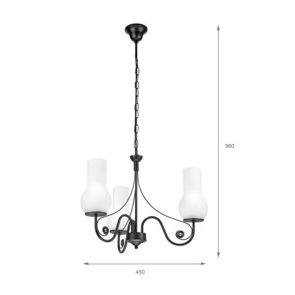 Brilagi - Kattokruunu ketjussa COTTAGE 3xE14/40W/230V musta/valkoinen