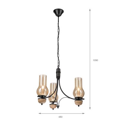 Brilagi - Kattokruunu ketjussa COTTAGE 3xE14/40W/230V pyökki/ruskea