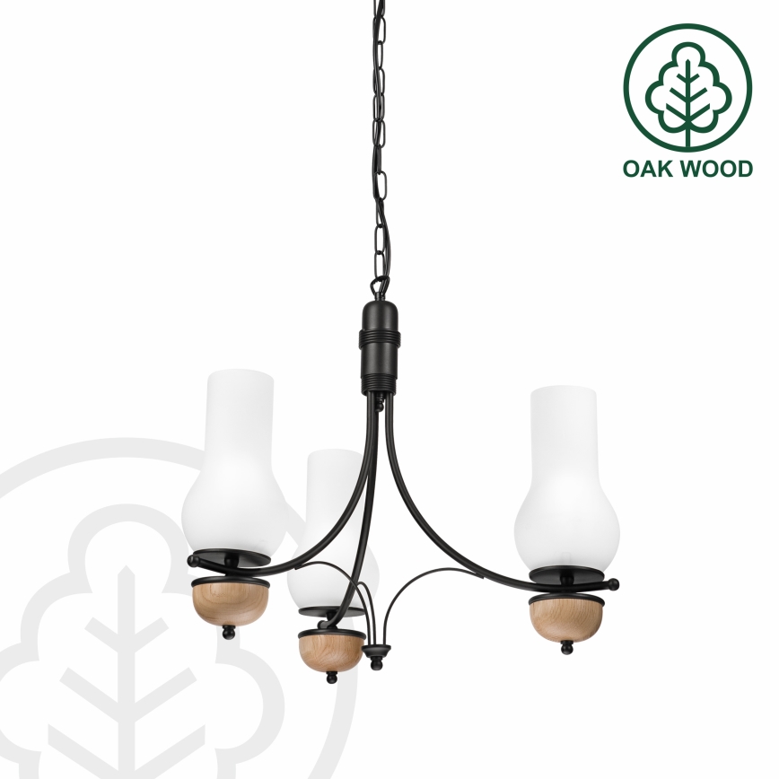Brilagi - Kattokruunu ketjussa COTTAGE 3xE14/40W/230V pyökki/valkoinen