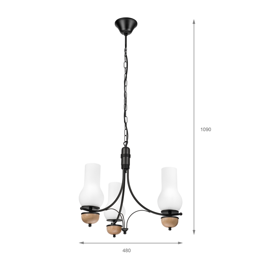 Brilagi - Kattokruunu ketjussa COTTAGE 3xE14/40W/230V pyökki/valkoinen