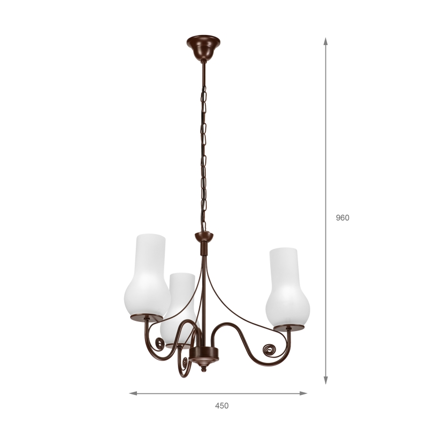 Brilagi - Kattokruunu ketjussa COTTAGE 3xE14/40W/230V ruskea/valkoinen