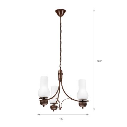 Brilagi - Kattokruunu ketjussa COTTAGE 3xE14/40W/230V tammi/valkoinen