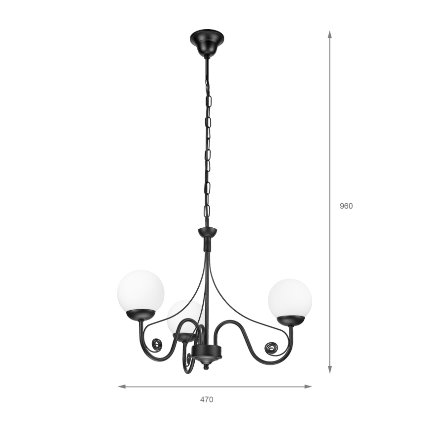 Brilagi - Kattokruunu ketjussa COTTAGE 3xG9/40W/230V musta/valkoinen