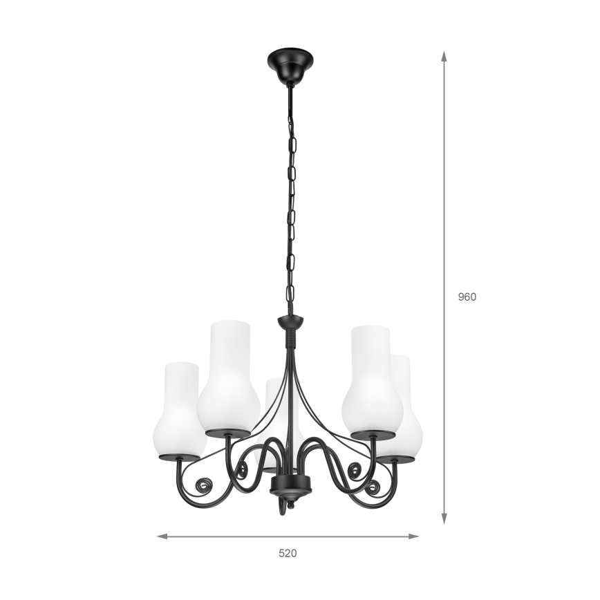 Brilagi - Kattokruunu ketjussa COTTAGE 5xE14/40W/230V musta/valkoinen