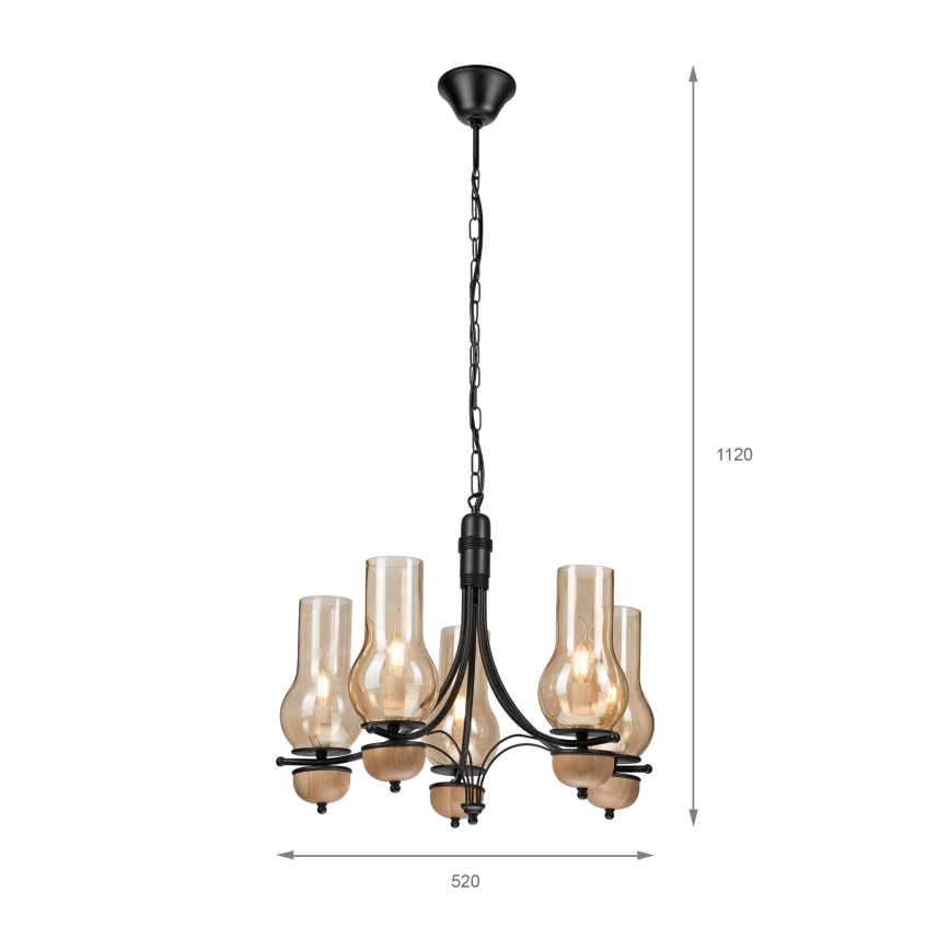 Brilagi - Kattokruunu ketjussa COTTAGE 5xE14/40W/230V pyökki/ruskea