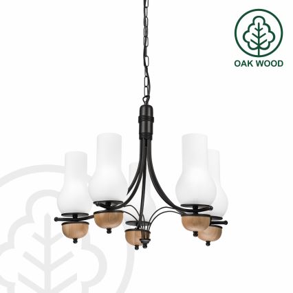 Brilagi - Kattokruunu ketjussa COTTAGE 5xE14/40W/230V pyökki/valkoinen