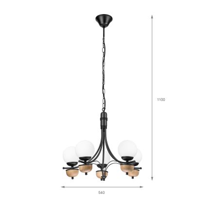 Brilagi - Kattokruunu ketjussa COTTAGE 5xG9/40W/230V pyökki/valkoinen