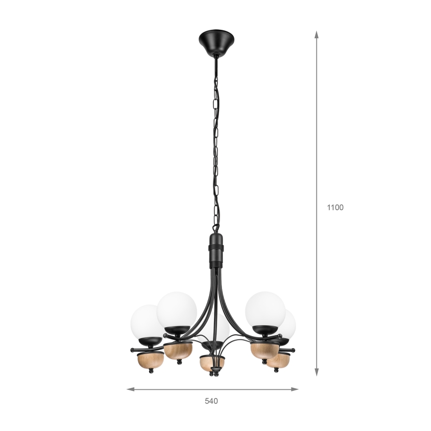 Brilagi - Kattokruunu ketjussa COTTAGE 5xG9/40W/230V pyökki/valkoinen