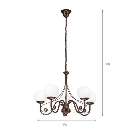 Brilagi - Kattokruunu ketjussa COTTAGE 5xG9/40W/230V ruskea/valkoinen