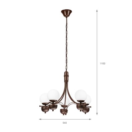 Brilagi - Kattokruunu ketjussa COTTAGE 5xG9/40W/230V tammi/valkoinen