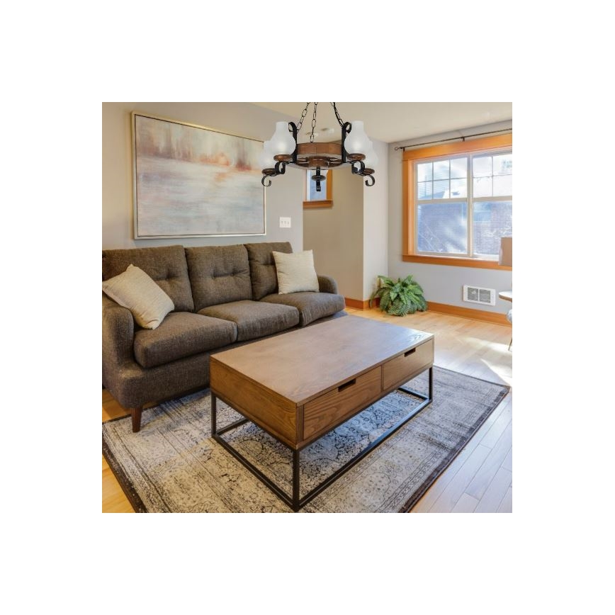 Brilagi - Kattokruunu ketjussa ROATA 5xE14/40W/230V pyökki/saksanpähkinä