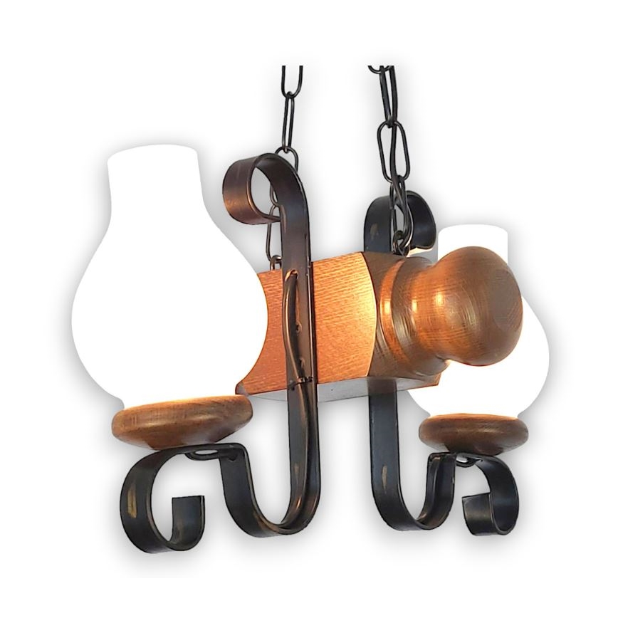 Brilagi - Kattokruunu ketjussa RUSTIC 2xE14/40W/230V pyökki/saksanpähkinä