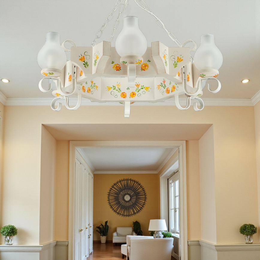 Brilagi - Ketjulla varustettu riippuvalaisin QUEEN 6xE14/40W/230V pyökki/kerma