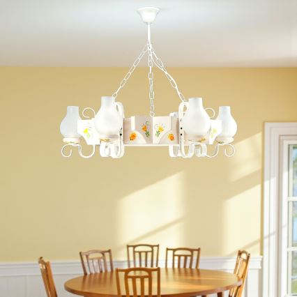 Brilagi - Ketjulla varustettu riippuvalaisin QUEEN 6xE14/40W/230V pyökki/kerma