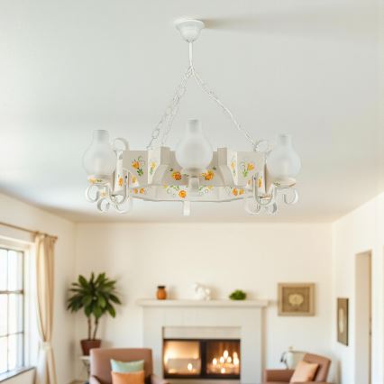 Brilagi - Ketjulla varustettu riippuvalaisin QUEEN 6xE14/40W/230V pyökki/kerma