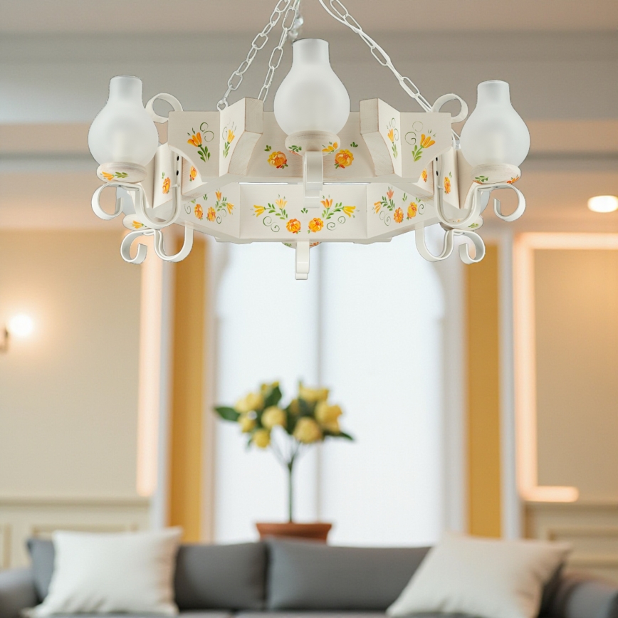 Brilagi - Ketjulla varustettu riippuvalaisin QUEEN 6xE14/40W/230V pyökki/kerma