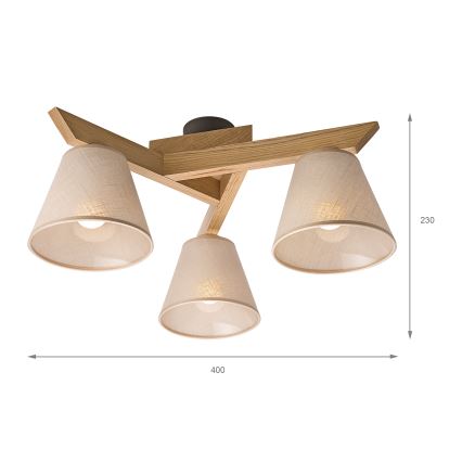 Brilagi - Kiinteä kattokruunu ANTHONY 3xE14/40W/230V tammi/beige