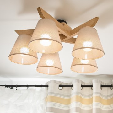 Brilagi - Kiinteä kattokruunu ANTHONY 5xE14/40W/230V tammi/beige