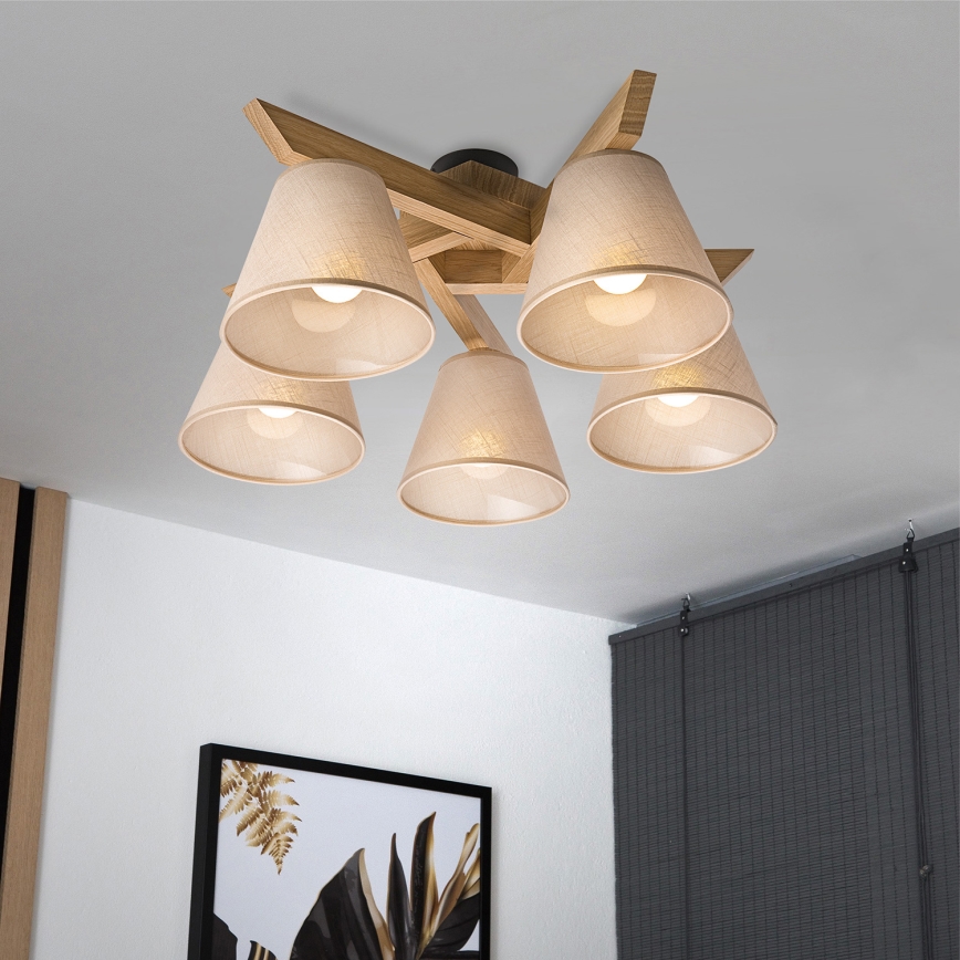 Brilagi - Kiinteä kattokruunu ANTHONY 5xE14/40W/230V tammi/beige
