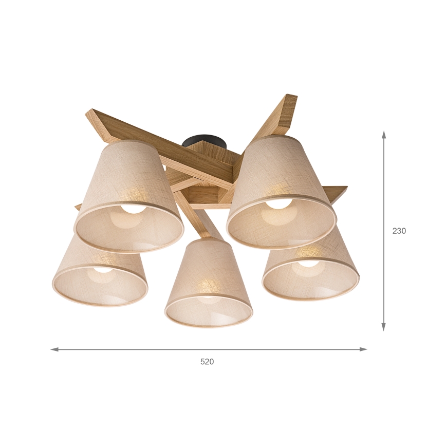 Brilagi - Kiinteä kattokruunu ANTHONY 5xE14/40W/230V tammi/beige