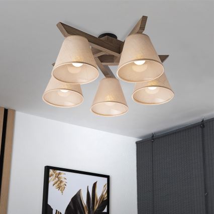 Brilagi - Kiinteä kattokruunu ANTHONY 5xE14/40W/230V tammi/beige