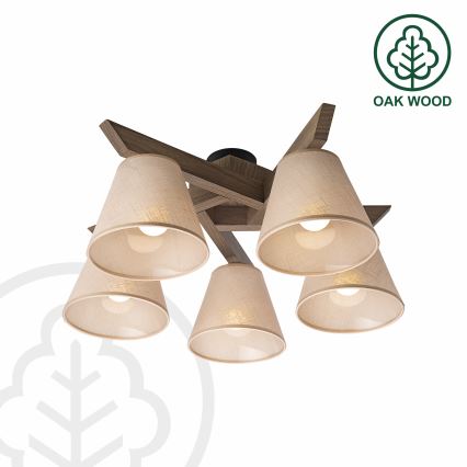 Brilagi - Kiinteä kattokruunu ANTHONY 5xE14/40W/230V tammi/beige
