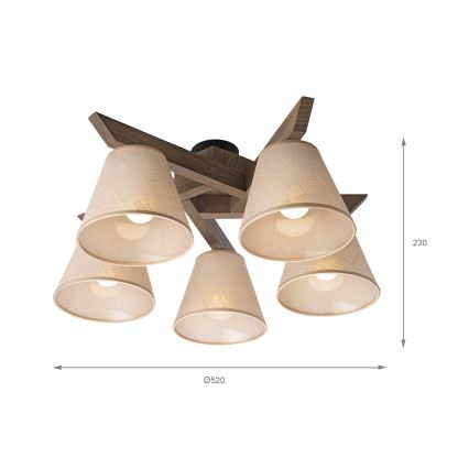 Brilagi - Kiinteä kattokruunu ANTHONY 5xE14/40W/230V tammi/beige