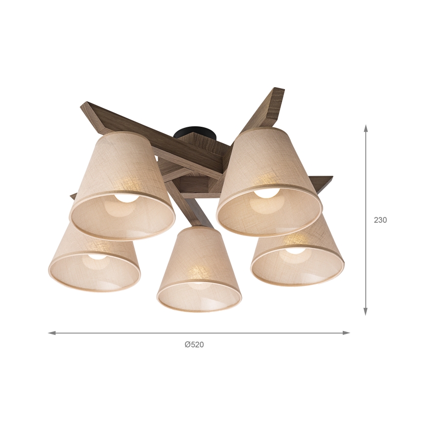 Brilagi - Kiinteä kattokruunu ANTHONY 5xE14/40W/230V tammi/beige