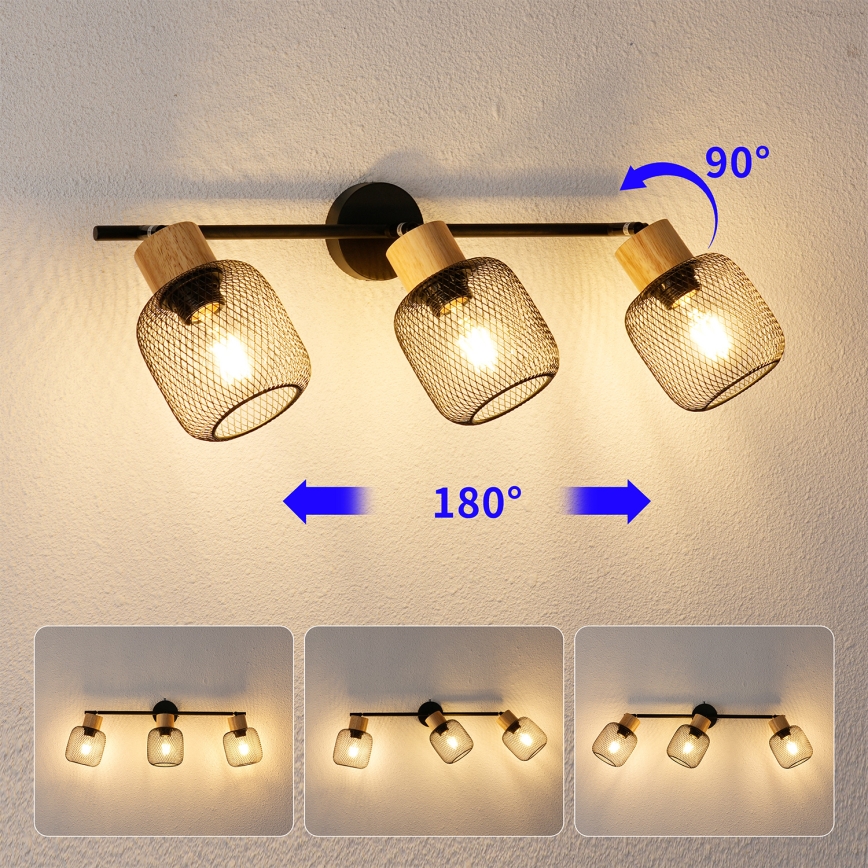 Brilagi - Kohdevalaisin BASKLITE 3xE27/15W/230V kumipuu/musta