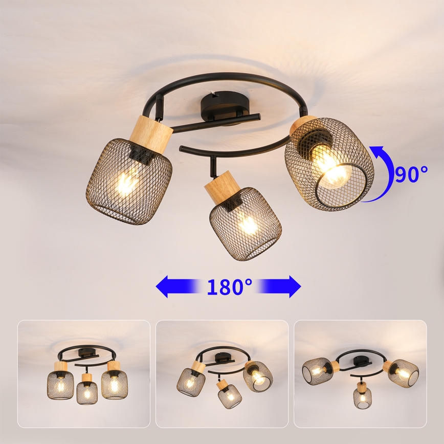 Brilagi - Kohdevalaisin BASKLITE 3xE27/15W/230V kumipuu/musta