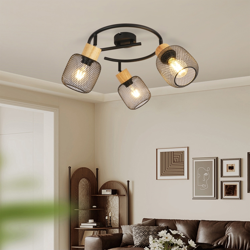 Brilagi - Kohdevalaisin BASKLITE 3xE27/15W/230V kumipuu/musta