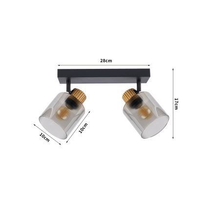 Brilagi - Kohdevalaisin HYGGE 2xE14/15W/230V musta/savunharmaa