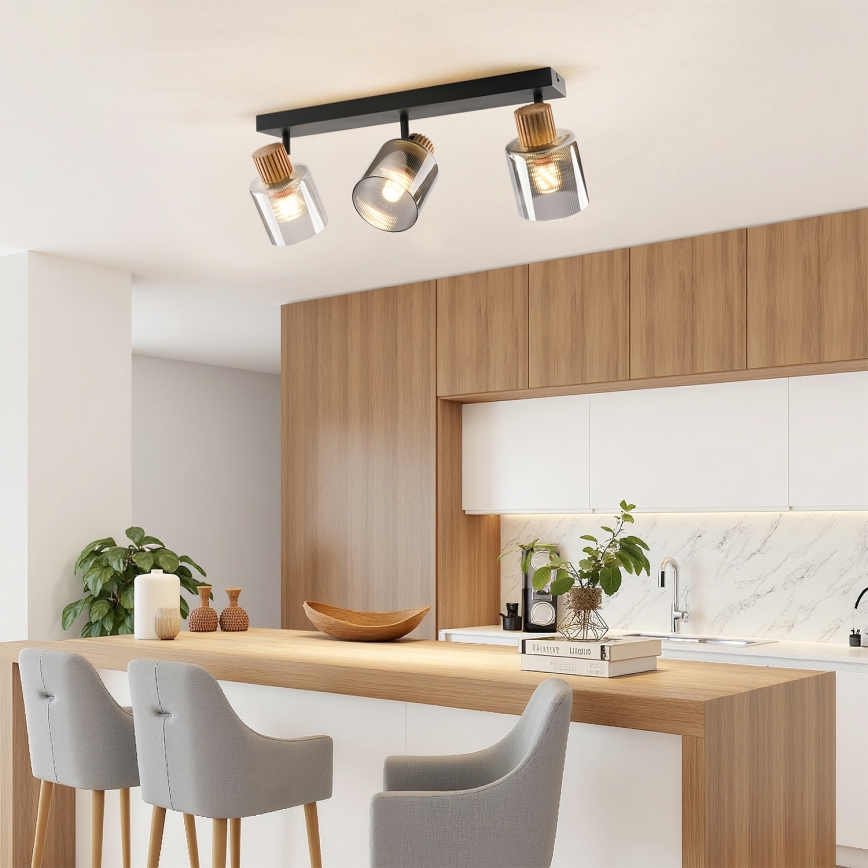 Brilagi - Kohdevalaisin HYGGE 3xE14/15W/230V musta/savunvärinen