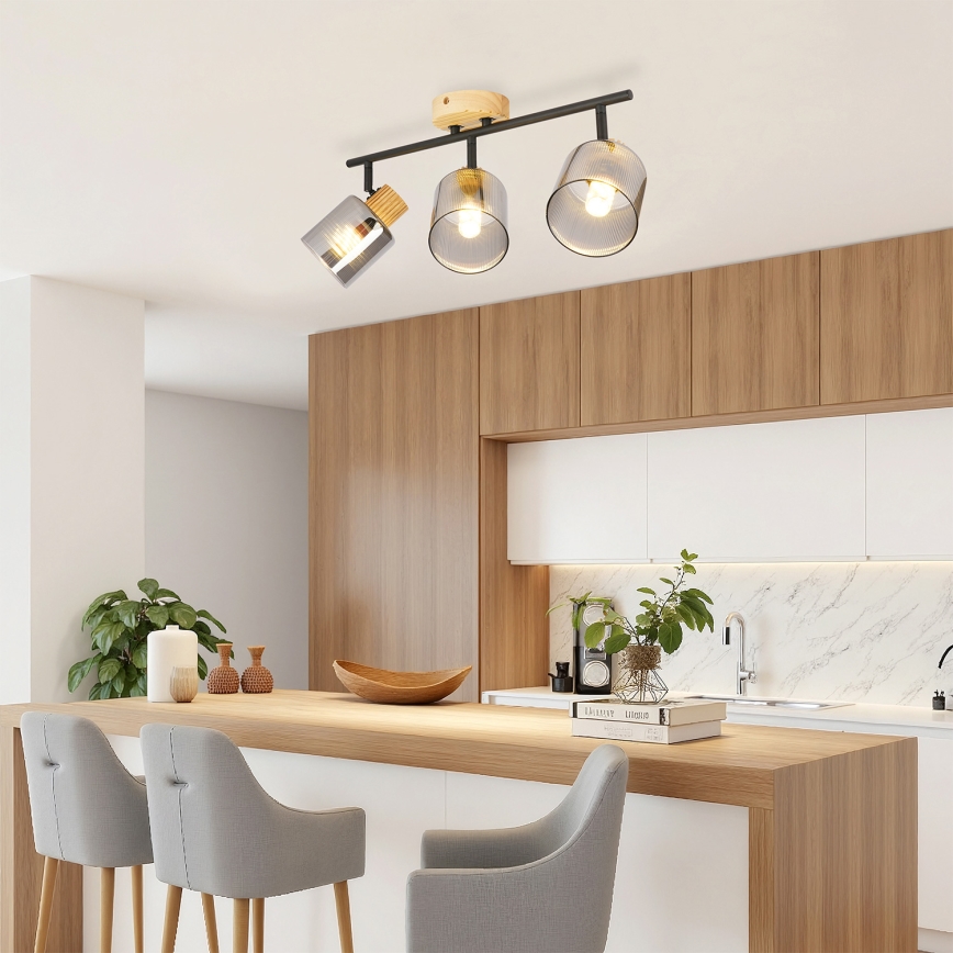 Brilagi - Kohdevalaisin HYGGE 3xE14/15W/230V musta/savunvärinen