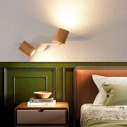 Brilagi - Kohdevalaisin MODERN WOOD 2xGU10/8W/230V kumipuu/valkoinen