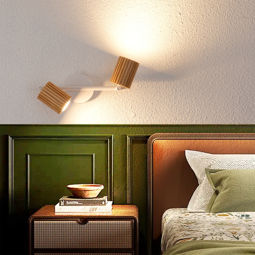 Brilagi - Kohdevalaisin MODERN WOOD 2xGU10/8W/230V kumipuu/valkoinen